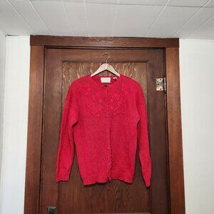 Vintage Northern Isles Hand Embroidered Red Cardigan